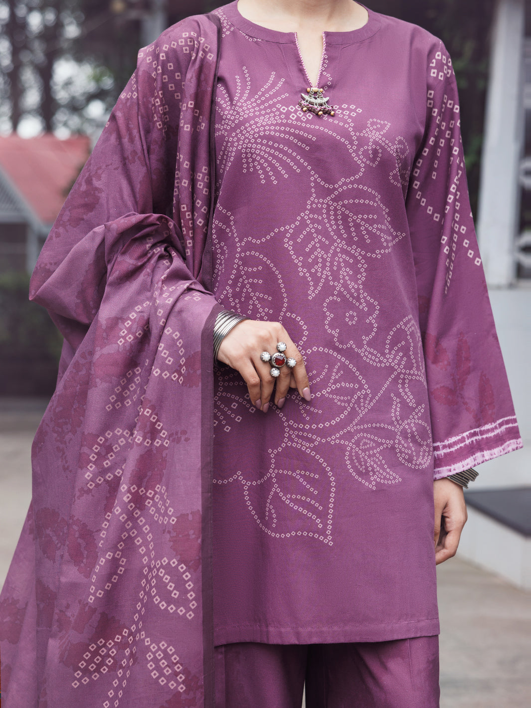 Cambric Purple Stitched Suit - Almirah