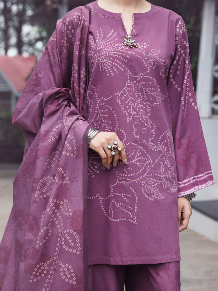 Cambric Purple Stitched Suit - Almirah