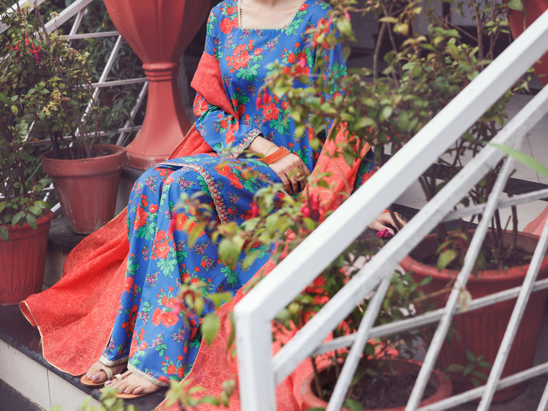 Cambric Blue Stitched Suit - Almirah