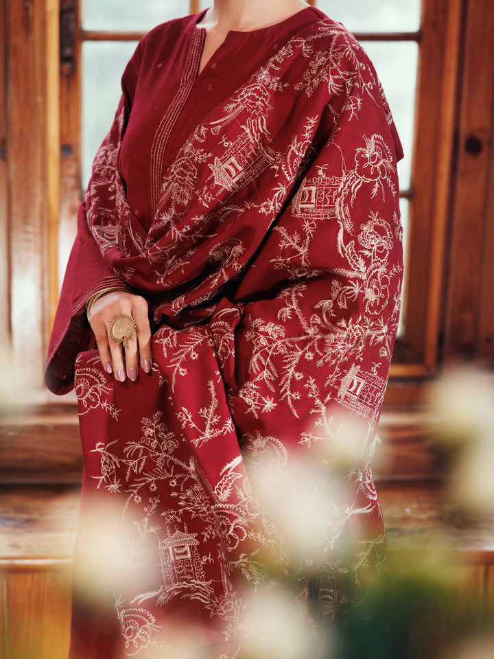 Cambric Maroon Stitched Suit - Almirah