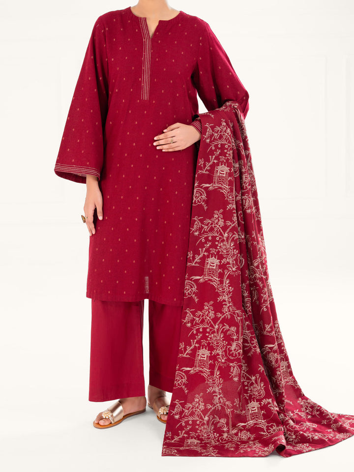 Cambric Maroon Stitched Suit - Almirah