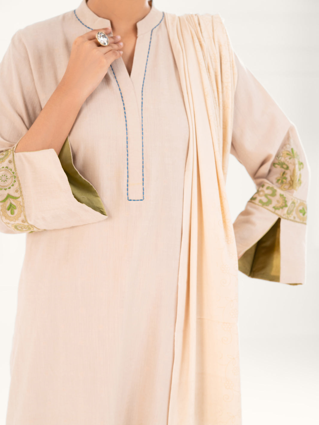 Dobby Off White Unstitched Suit - Almirah