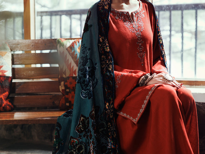 Crosshatch Orange Unstitched Suit - Almirah