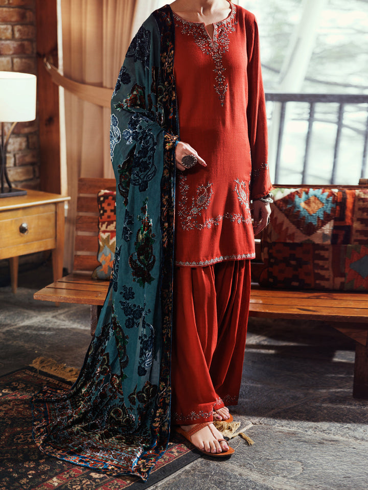 Crosshatch Orange Unstitched Suit - Almirah