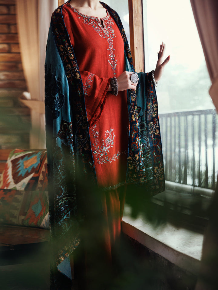 Crosshatch Orange Unstitched Suit - Almirah