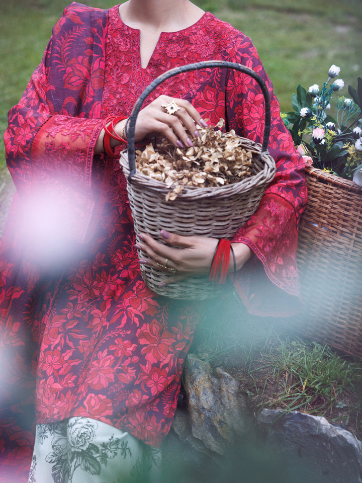 Viscose Red Stitched Suit - Almirah