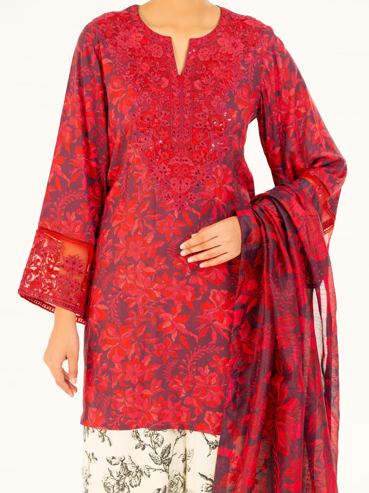 Viscose Red Stitched Suit - Almirah