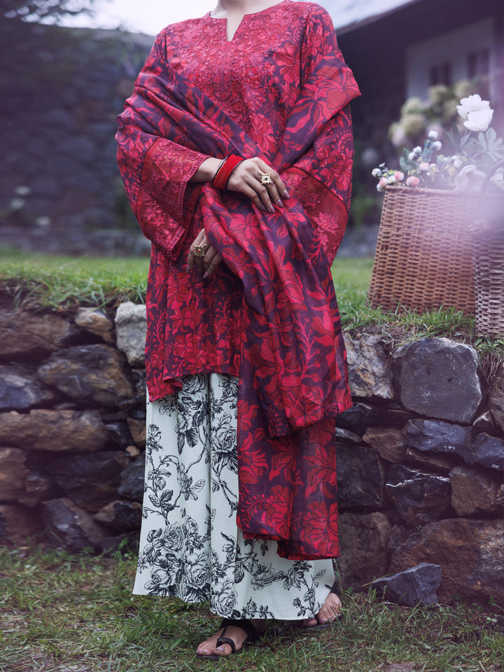 Viscose Red Stitched Suit - Almirah