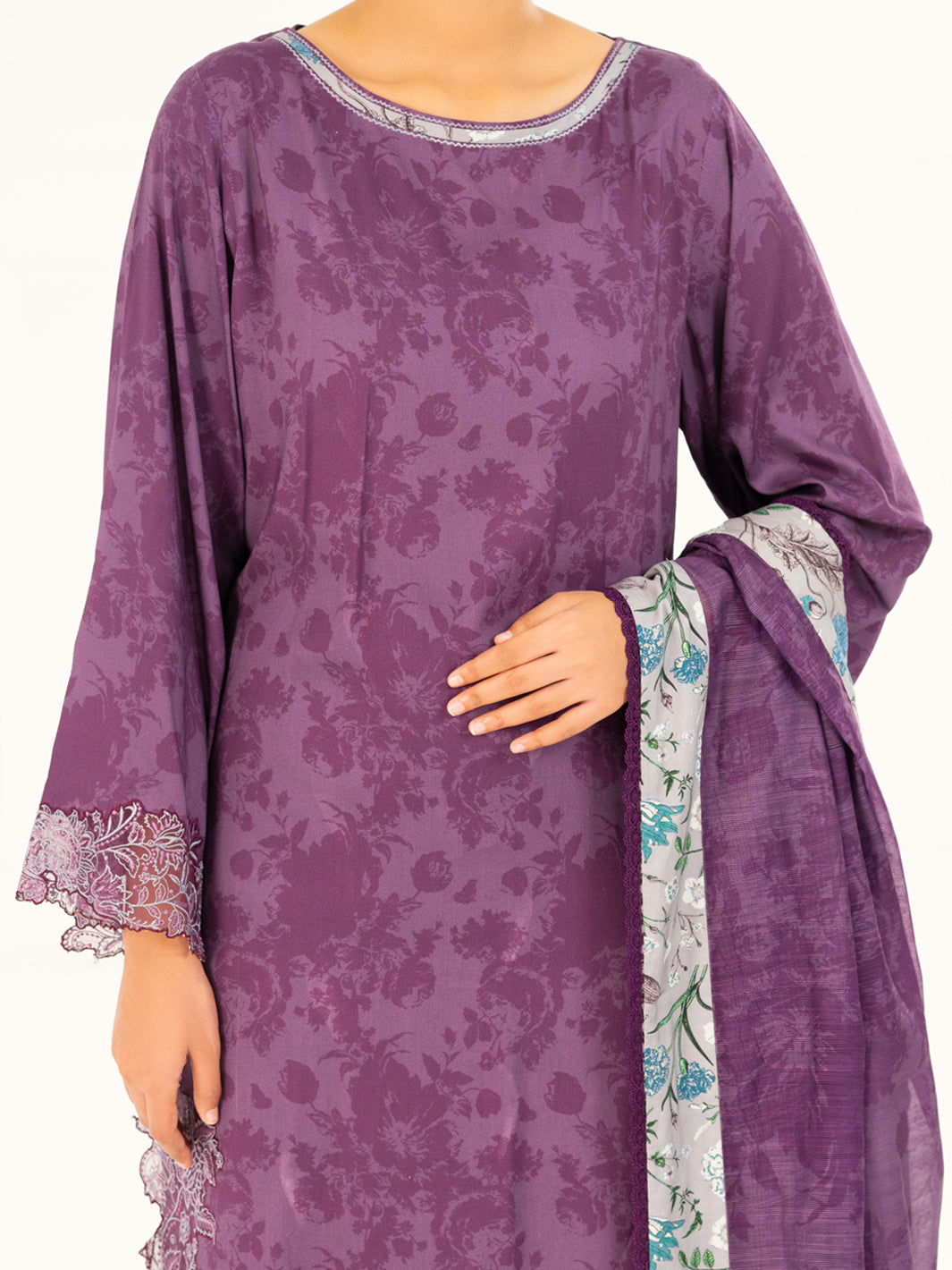 Viscose Purple Stitched Suit - Almirah