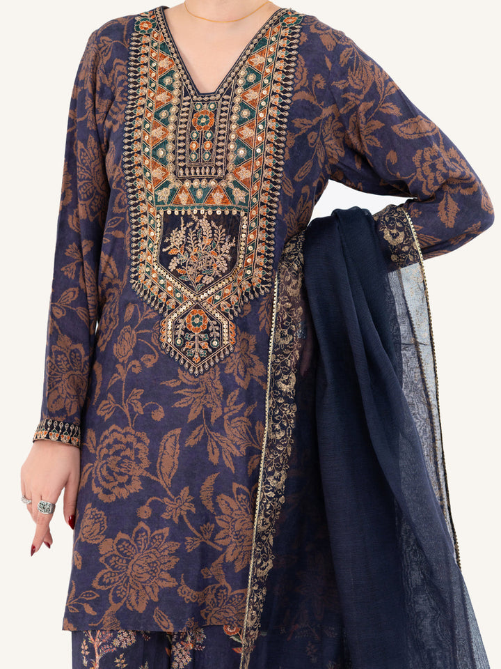 Maple Silk Navy Blue Stitched Suit - Almirah