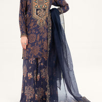 Maple Silk Navy Blue Stitched Suit - Almirah