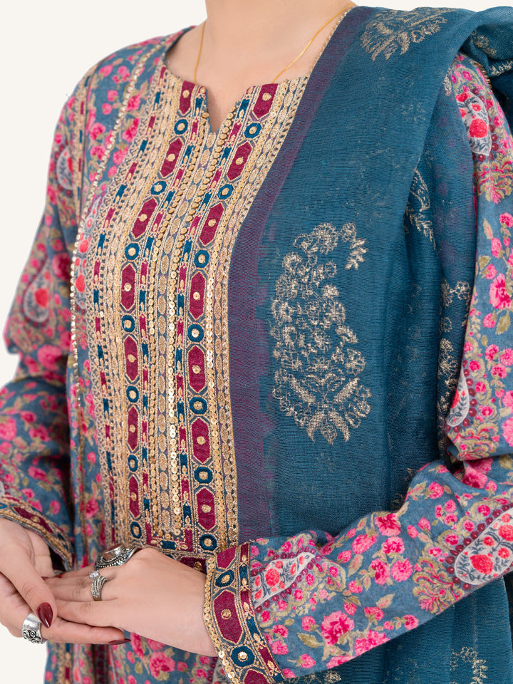 Maple Silk Teal Stitched Suit - Almirah