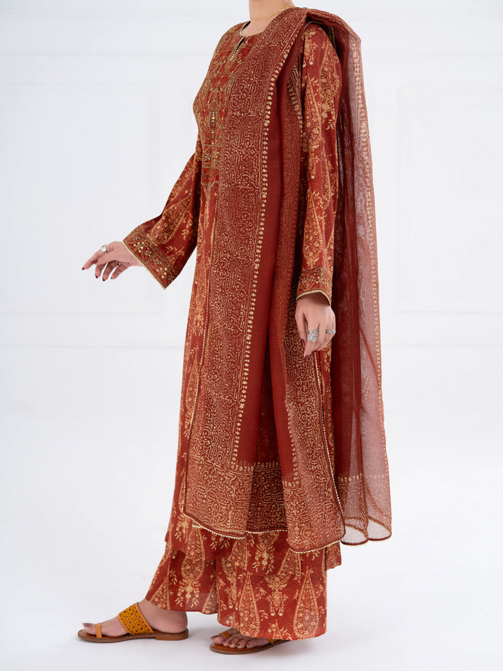 Maple Silk Brown Stitched Suit - Almirah