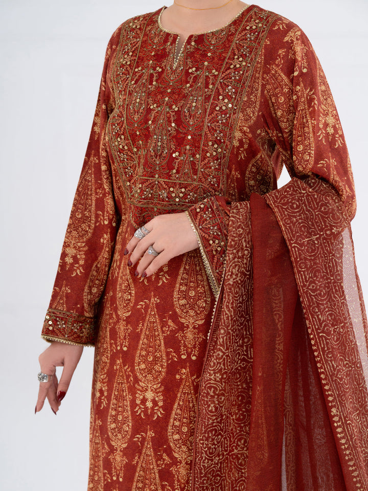 Maple Silk Brown Stitched Suit - Almirah