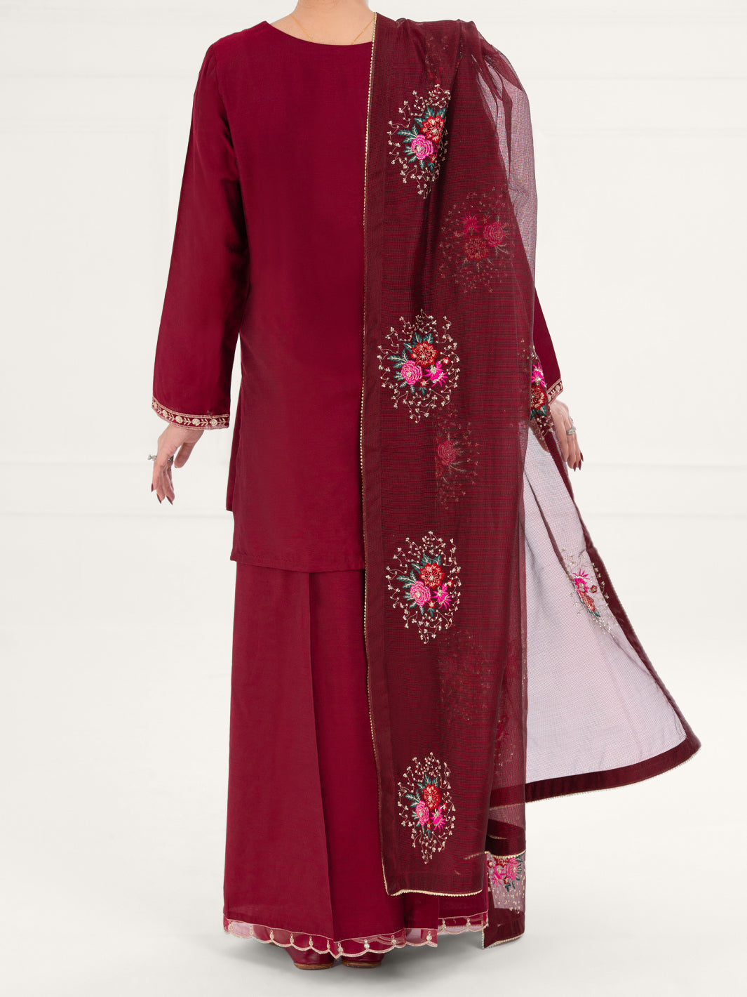 Poly Cotton Maroon Stitched Suit - Almirah