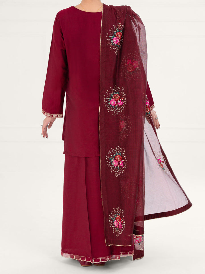 Poly Cotton Maroon Stitched Suit - Almirah