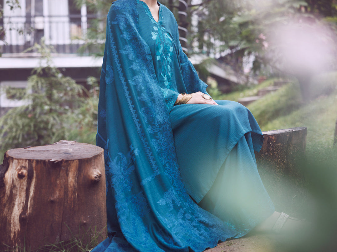 Velvet Stripe Teal Stitched Suit - Almirah