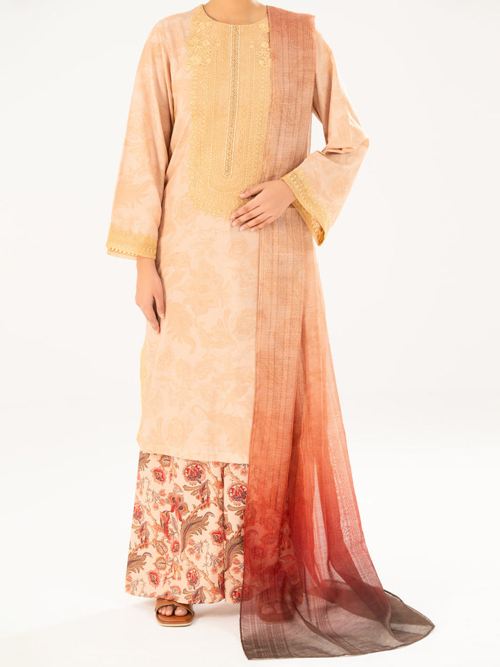 Jacquard Khaki Stitched Suit - Almirah