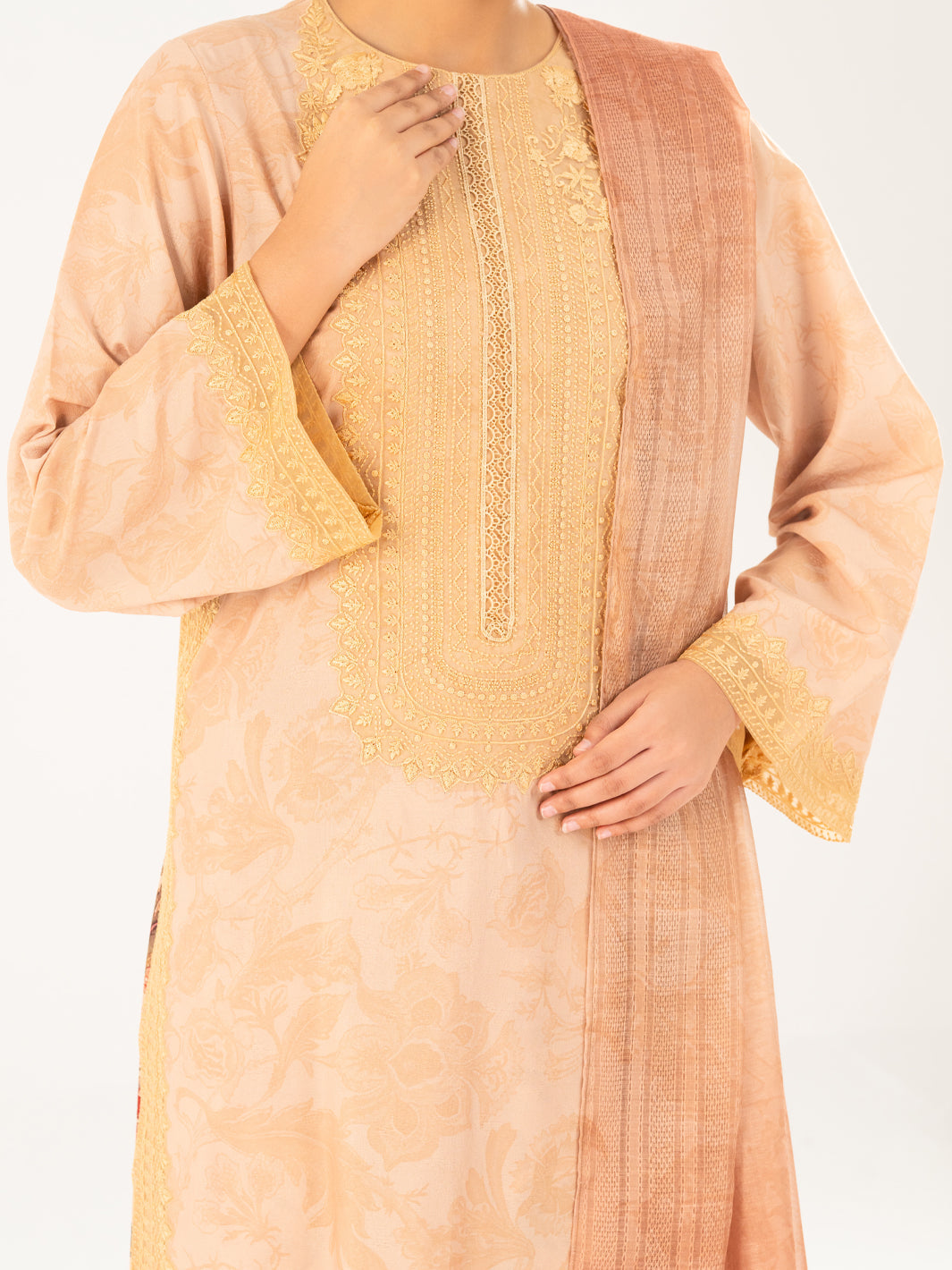 Jacquard Khaki Stitched Suit - Almirah