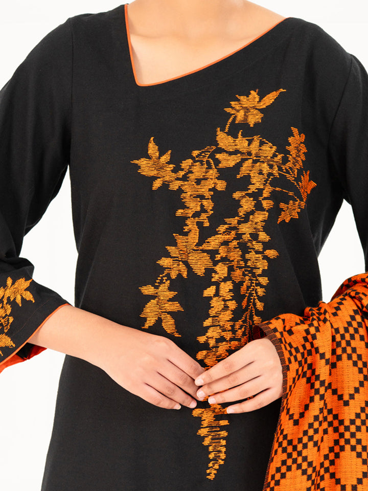 Karandi Black Stitched Suit - Almirah