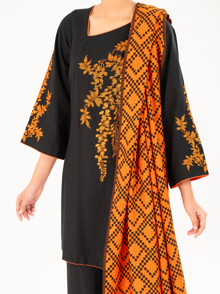 Karandi Black Stitched Suit - Almirah