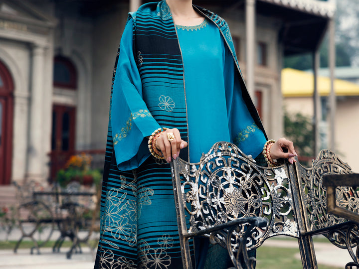 Taffeta Silk Turquoise Unstitched Suit - Almirah