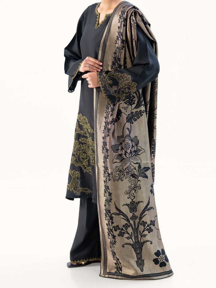 Taffeta Silk Black Unstitched Suit - Almirah