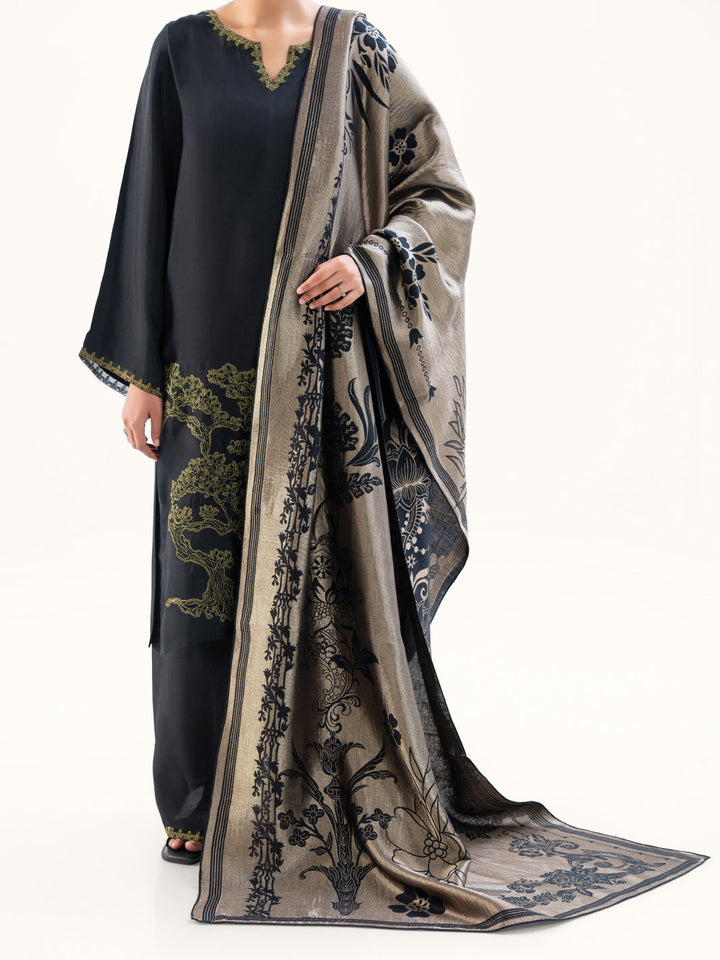 Silk Black Stitched Suit - Almirah