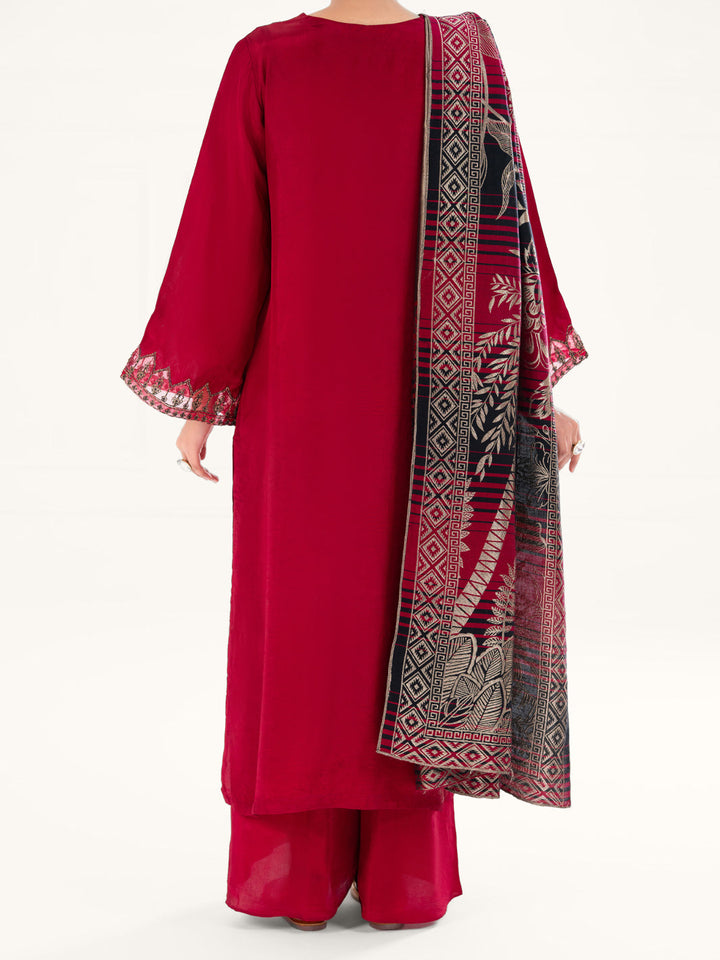 Silk Red Stitched Suit - Almirah