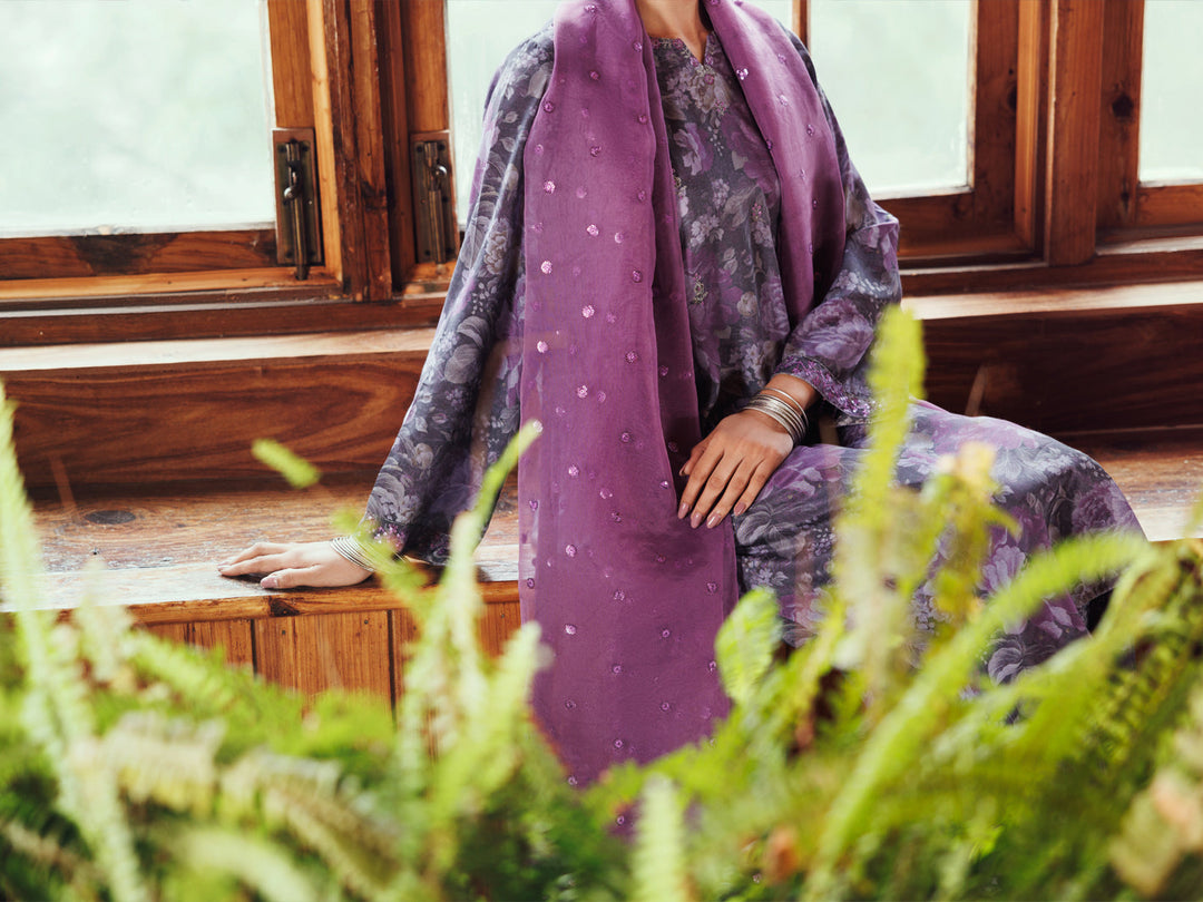 Viscose Purple Stitched Suit - Almirah
