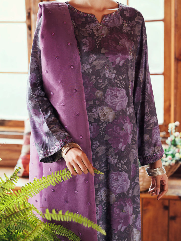 Viscose Purple Stitched Suit - Almirah