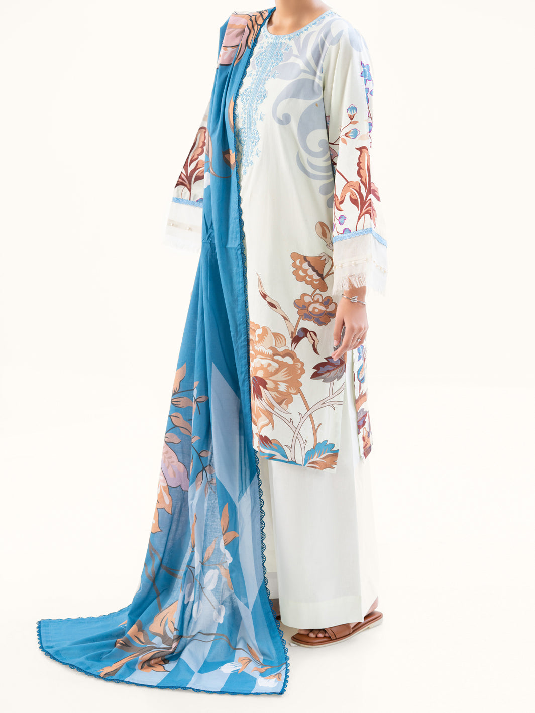 Cambric Cream Unstitched Suit - Almirah