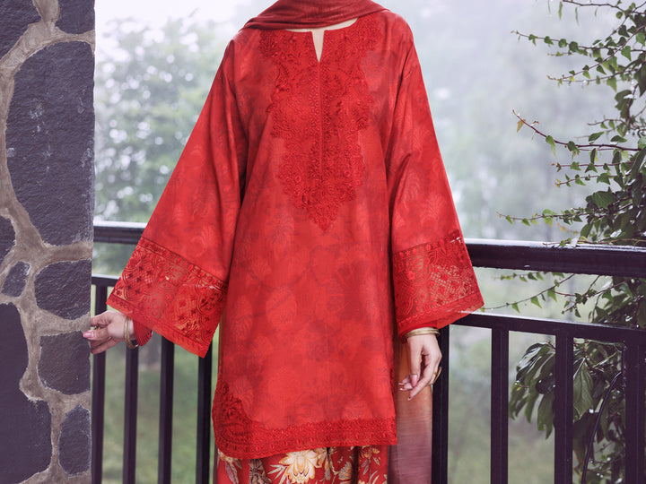 Jacquard Red Unstitched Suit - Almirah