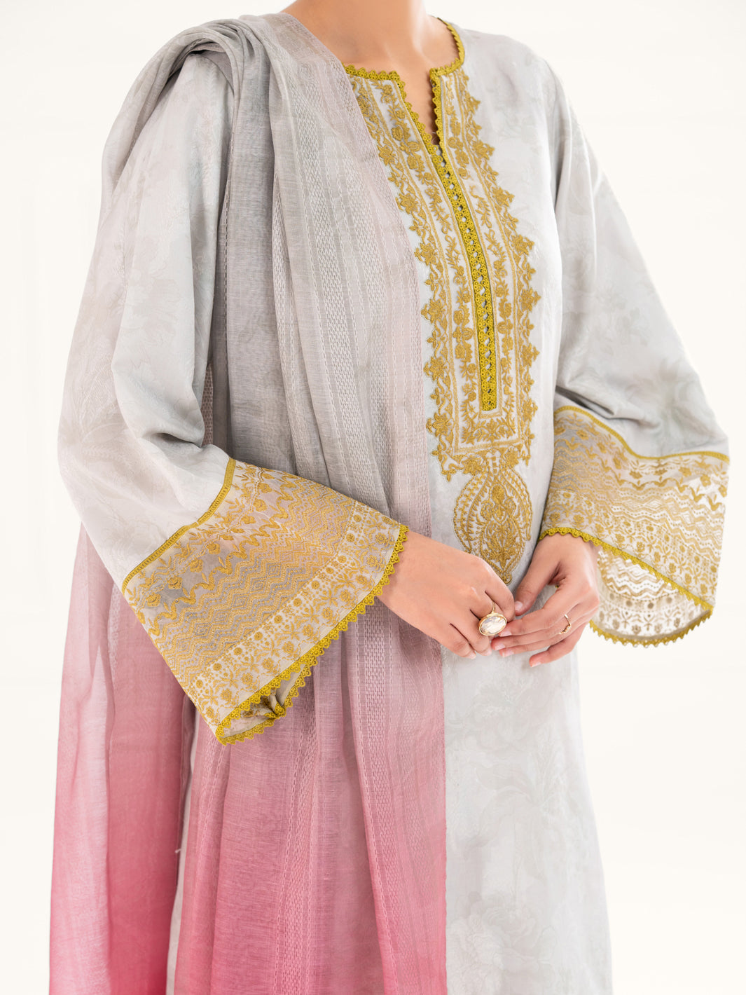 Jacquard Pistachio Green Unstitched Suit - Almirah