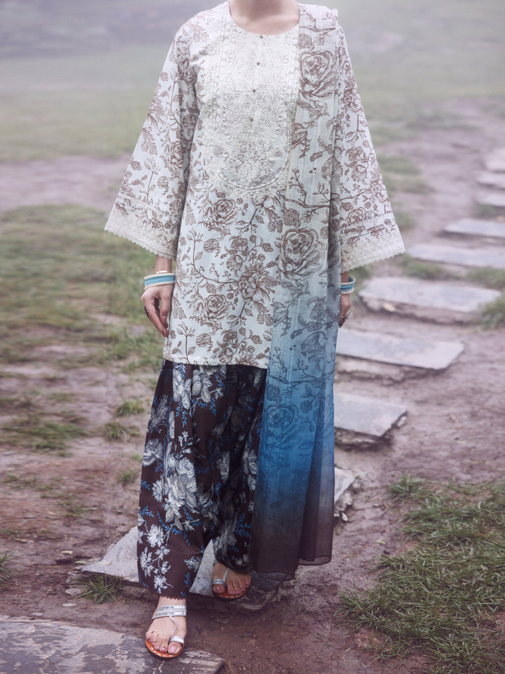 Jacquard Beige Unstitched Suit - Almirah