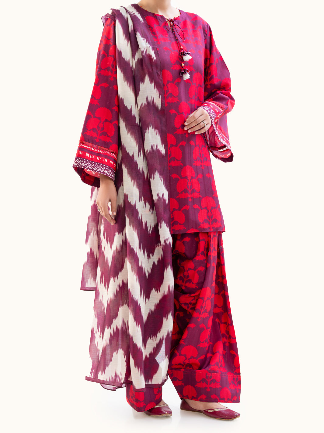 Lino Kara Plum Unstitched Suit - Almirah