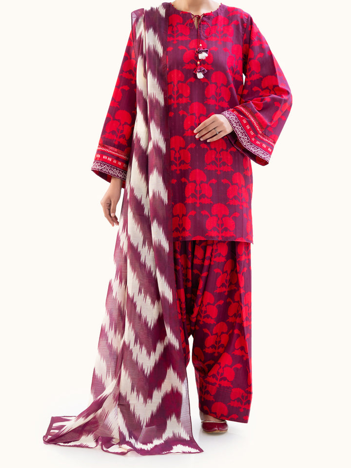 Lino Kara Plum Unstitched Suit - Almirah