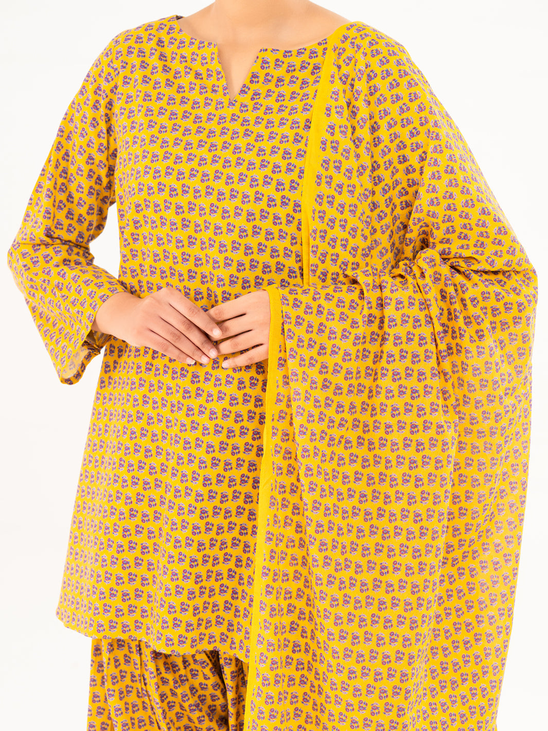 Cambric Mustard Stitched Suit - Almirah