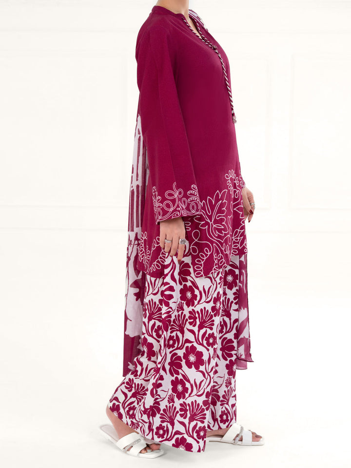 Cambric Maroon Stitched Suit - Almirah