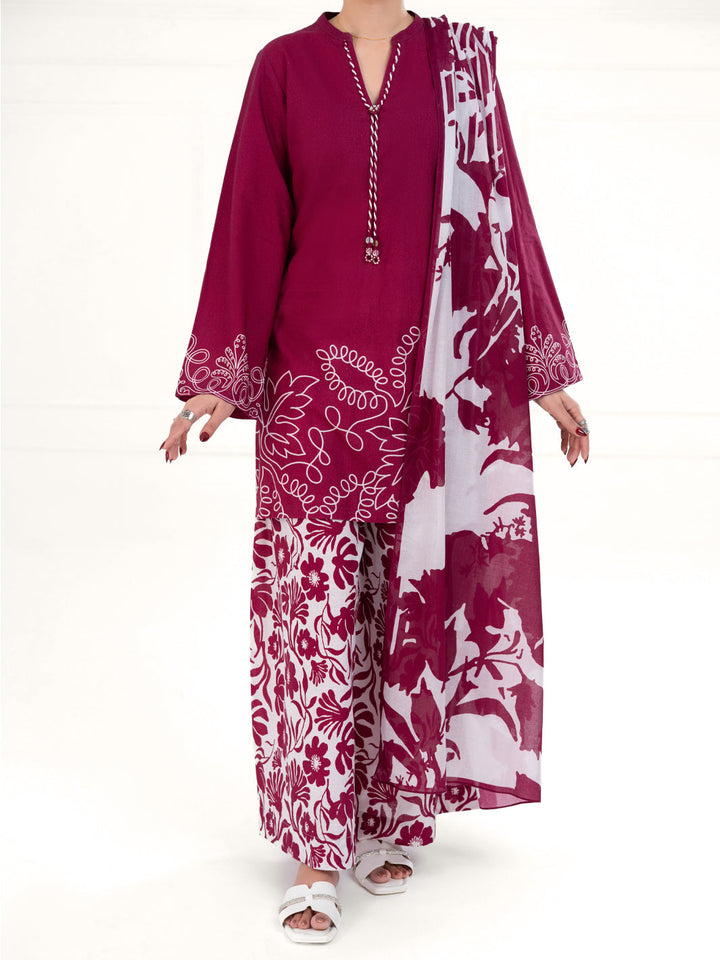 Cambric Maroon Stitched Suit - Almirah