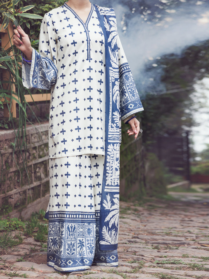 Cambric Off White Stitched Suit - Almirah