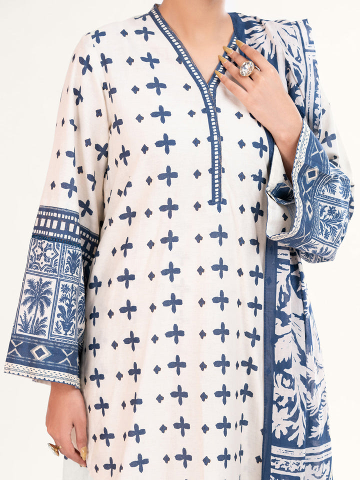 Cambric Off White Stitched Suit - Almirah