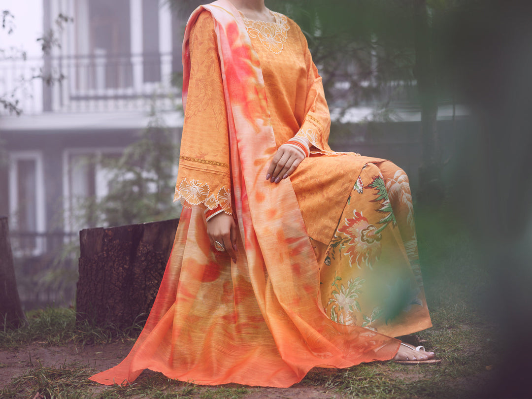 Swiss Jacquard Yellow Stitched Suit - Almirah