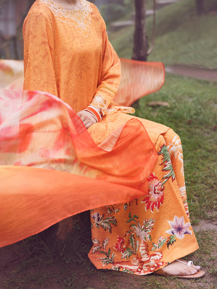 Swiss Jacquard Yellow Stitched Suit - Almirah