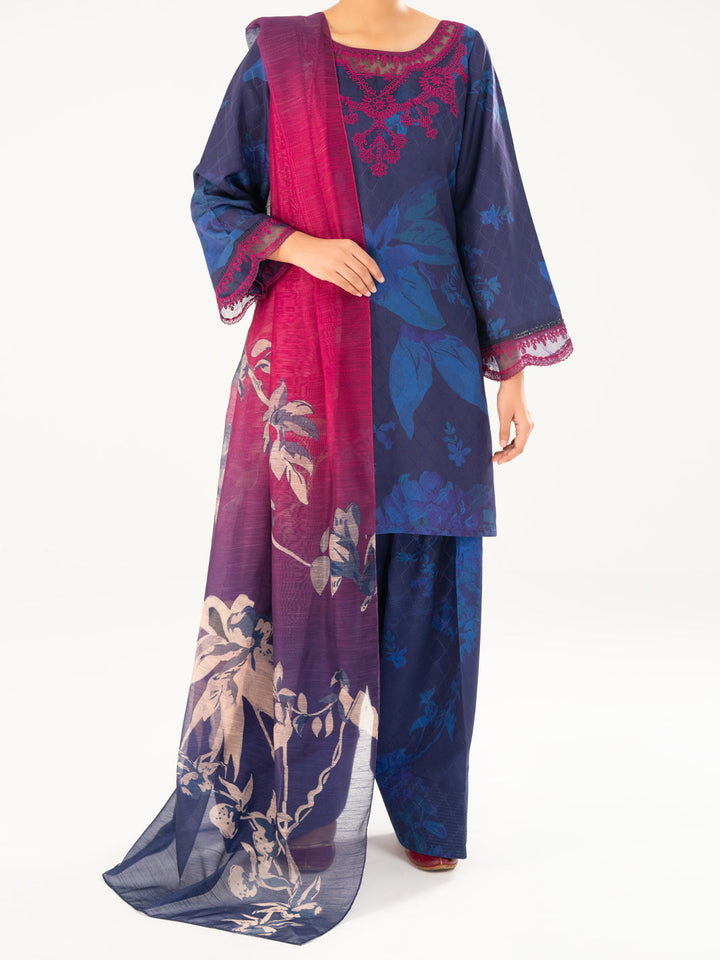 Swiss Jacquard Blue Stitched Suit - Almirah