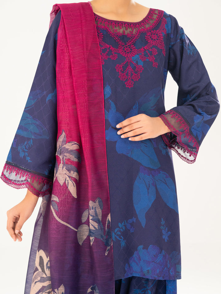 Swiss Jacquard Blue Stitched Suit - Almirah