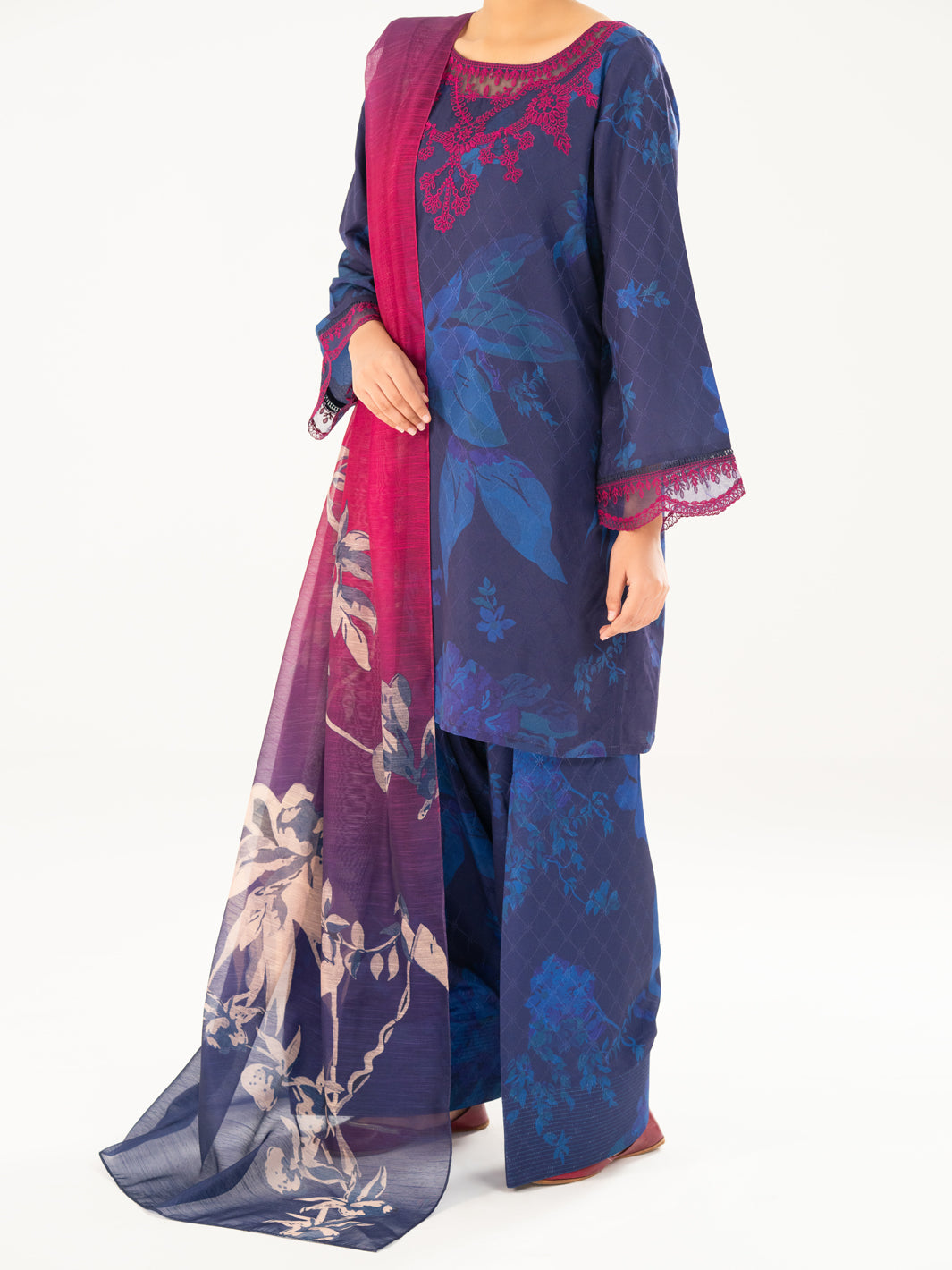 Swiss Jacquard Blue Stitched Suit - Almirah