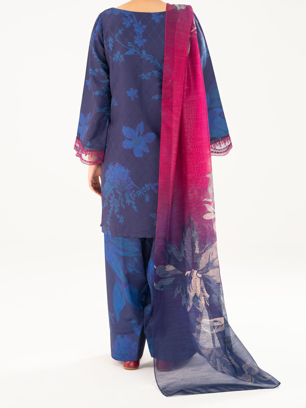 Swiss Jacquard Blue Stitched Suit - Almirah