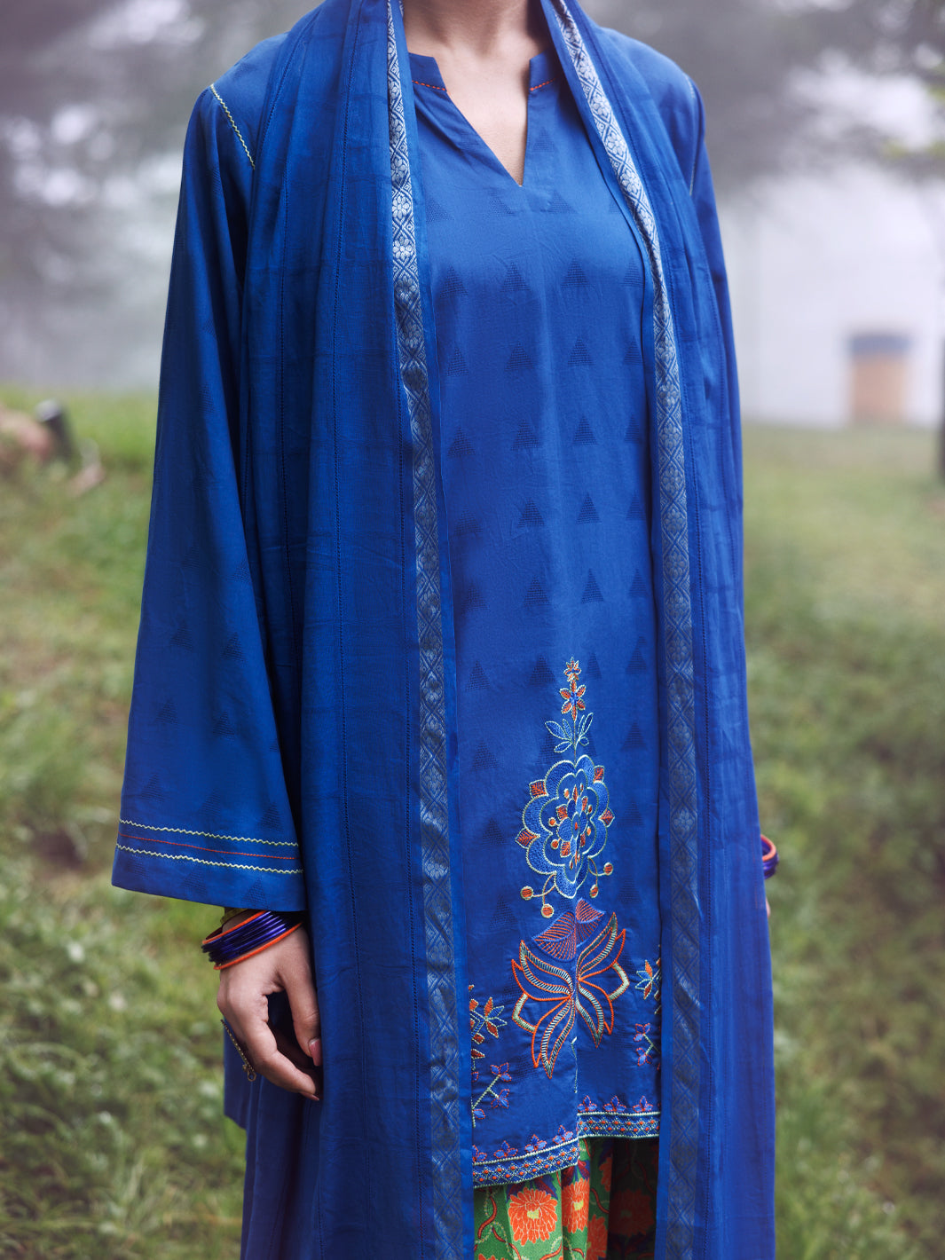 Dobby Blue Stitched Suit - Almirah