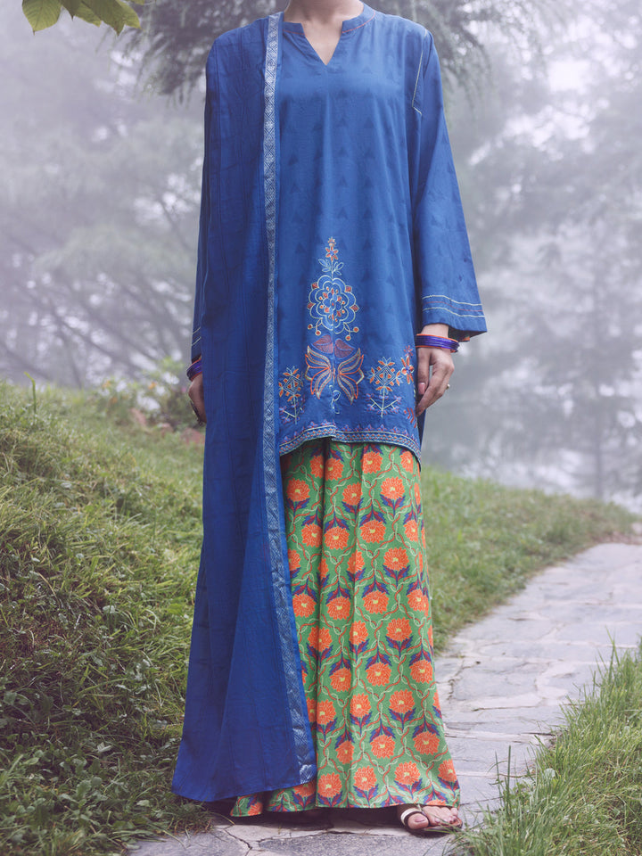 Dobby Blue Stitched Suit - Almirah